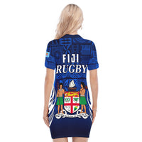 Fiji Rugby Polo Dress Flying Fijians Blue Tapa Pattern LT13 - Polynesian Pride