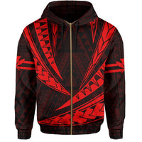 Polynesian Kakau Kanaka Maoli Map Hawaii Zip Hoodie Red - Polynesian Pride