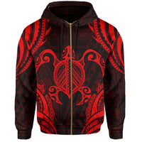 Polynesian Turtle Kanaka Maoli Hawaii Zip Hoodie Red - Polynesian Pride