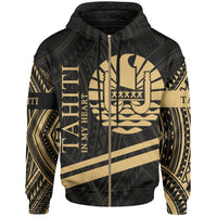 Tahiti Zip Hoodie In My Heart Style Gold Polynesian Patterns Unisex Black - Polynesian Pride
