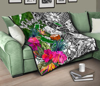 Pohnpei Premium Quilt White - Turtle Plumeria Banana Leaf - Polynesian Pride