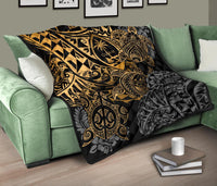 Guam Polynesian Premium Quilt - Gold Turtle Flowing - Polynesian Pride