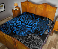 Tahiti Polynesian Premium Quilt - Blue Turtle Hibiscus Flowing - Polynesian Pride