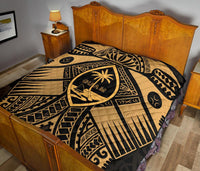 Guam Polynesian Premium Quilt - Guam Gold Seal with Polynesian Tattoo - Polynesian Pride