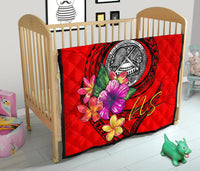 American Samoa Polynesian Premium Quilt - Floral With Seal Red - Polynesian Pride