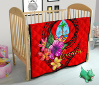 Guam Polynesian Premium Quilt - Floral With Seal Red - Polynesian Pride