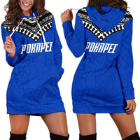 Pohnpei Flag Hoodie Dress Micronesian Pattern Blue - Polynesian Pride