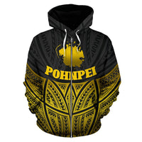 Pohnpei Polynesian Zip up Hoodie Gold Pride Map and Seal - Polynesian Pride