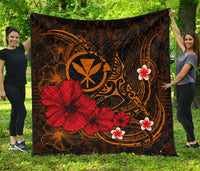 Polynesian Hawaii Kanaka Maoli Premium Quilt - Humpback Whale with Hibiscus (Golden) - Polynesian Pride
