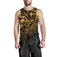 Polynesian Hawaii (Kanaka Maoli) Men's Tank Top - Gold Turtle Hibiscus Flowing - Polynesian Pride