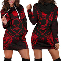 Pohnpei Polynesian Hoodie Dress Map Red Red - Polynesian Pride