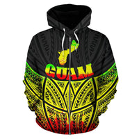 Guam Polynesian Zip up Hoodie Reggae Pride Map and Seal - Polynesian Pride