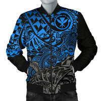 Polynesian Hawaii (Kanaka Maoli) Men Bomber Jacket - Blue Hibiscus Turtle Flowing Blue - Polynesian Pride