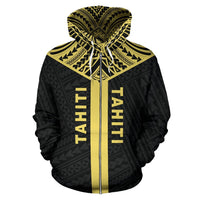 Tahiti Zip Hoodie Tahiti Flag Polynesian Tattoo Black A6 - Polynesian Pride