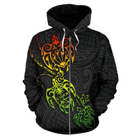 Zip up Hoodie Guam Family Turtles Map Polynesian Rasta - Polynesian Pride