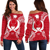 Pohnpei Polynesian Shoulder Sweater Map Red White Red - Polynesian Pride