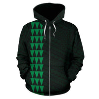 Polynesian Kakau Kanaka Maoli Map of Hawaii Zip Hoodie Green - Polynesian Pride