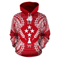 Kosrae Polynesian ll Over Hoodie Map Red White - Polynesian Pride