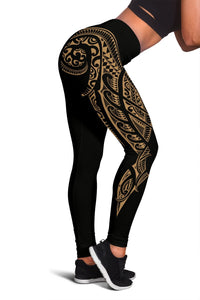Hawaii State Tattoo Swirly Gold Polynesian Women's Leggings Gold - Polynesian Pride
