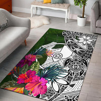 Yap Area Rug White - Turtle Plumeria Banana Leaf - Polynesian Pride