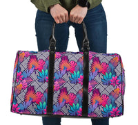 Tropical Exotic Leaves And Flowers On Geometrical Ornament. Hawaii Travel Bag Travel Bag One size Black - Polynesian Pride