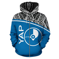 Yap All Over Zip up Hoodie Micronesia Curve Blue Style - Polynesian Pride