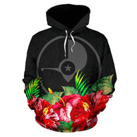 Yap Polynesian Hoodie Black Hibiscus - Polynesian Pride