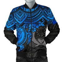 Pohnpei Polynesian Bomber Jacket (Men) - Polynesian Blue Turtle Blue - Polynesian Pride