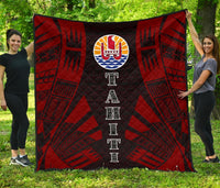Tahiti Premium Quilt - Tahiti Flag Polynesian Red Tattoo Red - Polynesian Pride