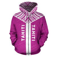 Tahiti Zip Hoodie Tahiti Flag Polynesian Tattoo Pink A6 Unisex Pink - Polynesian Pride