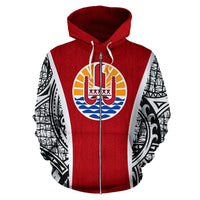 Tahitian Polynesian Zip up Hoodie Tahiti Flag Polynesian Tattoo - Polynesian Pride