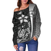 Yap Micronesia Women Off Shoulder Sweater White - Turtle With Hook - Polynesian Pride