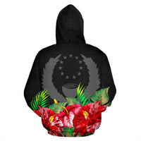 Pohnpei Polynesian Hoodie Black Hibiscus - Polynesian Pride