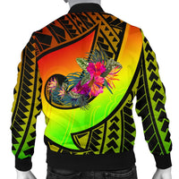 Chuuk Men's Bomber Jacket - Polynesian Hook And Hibiscus (Raggae) - Polynesian Pride