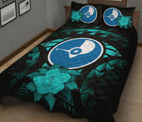 Yap Polynesian Quilt Bed Set Hibiscus Turquoise - Polynesian Pride