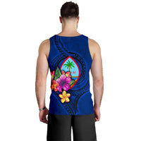 Guam Polynesian Men's Tank Top - Floral With Seal Blue - Polynesian Pride