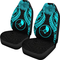 Yap Polynesian Car Seat Covers Pride Seal And Hibiscus Neon Blue - Polynesian Pride
