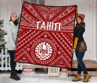 Tahiti Premium Quilt - Tahiti Seal In Polynesian Tattoo Style (Red) - Polynesian Pride