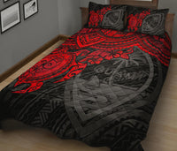 Guam Polynesian Quilt Bed Set - Guam Coat Of Arms & Red Turtle Hibiscus - Polynesian Pride