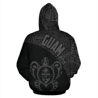 Guam Zip up Hoodie Guam Coat of Arm In Turtle Polynesian Tattoo Gray - Polynesian Pride