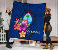 Guam Polynesian Premium Quilt - Floral With Seal Blue - Polynesian Pride