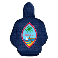 Guam Polynesian Zip up Hoodie Guaman Latte Stone Pattern Blue - Polynesian Pride