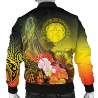 CNMI Custom Personalised Men's Bomber Jacket - Humpback Whale with Tropical Flowers (Yellow) - Polynesian Pride