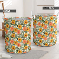 Tropical Flowers Hibiscus Pink Yellow Hawaii Laundry Basket - Polynesian Pride