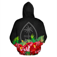 Guam Polynesian Zip Hoodie Black Hibiscus - Polynesian Pride
