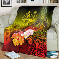 Samoa Premium Blanket - Humpback Whale with Tropical Flowers (Yellow) - Polynesian Pride