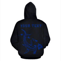 Polynesian Kakau Hammerhead Shark Map of Hawaii Custom Hoodie Blue - Polynesian Pride