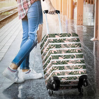 Tropical Dark Green Leaves White Stripes Pink Background Hawaii Luggage Cover - Polynesian Pride