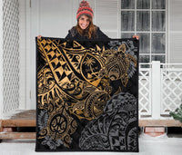 Guam Polynesian Premium Quilt - Gold Turtle Flowing - Polynesian Pride