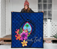 Guam Polynesian Custom Personalised Premium Quilt - Floral With Seal Blue - Polynesian Pride